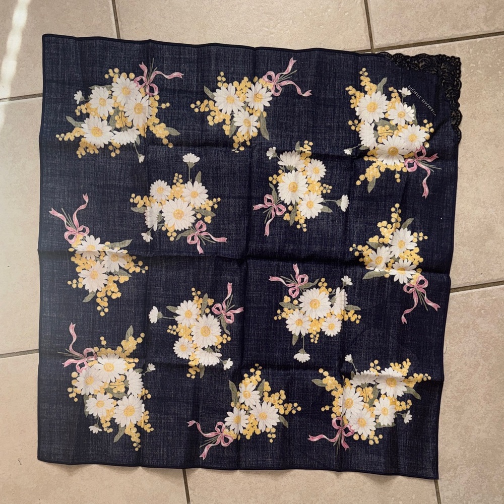 Pierre Balmain Floral Scarf in Navy with Yellow and Pink - Picture 4 of 7